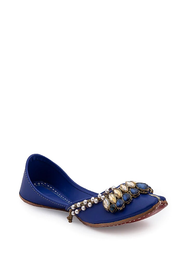 Blue Leatherette Juttis by 5 Elements at Pernia's Pop Up Shop