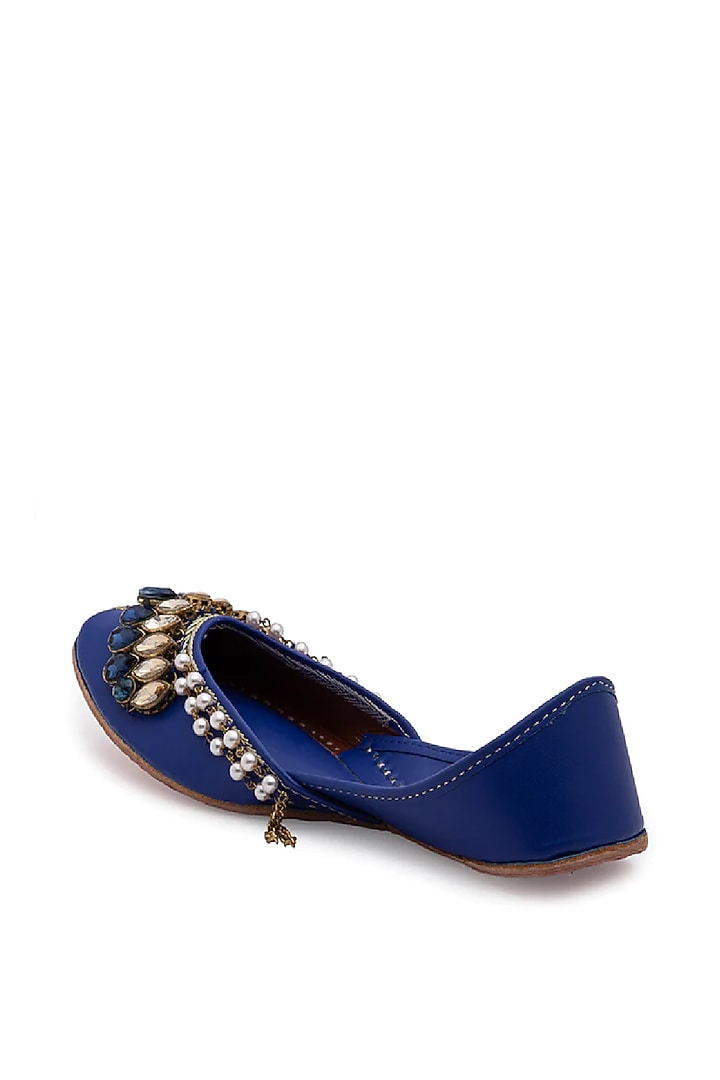 Blue Leatherette Juttis by 5 Elements at Pernia's Pop Up Shop