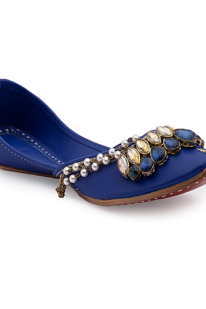 Blue Leatherette Juttis by 5 Elements at Pernia's Pop Up Shop