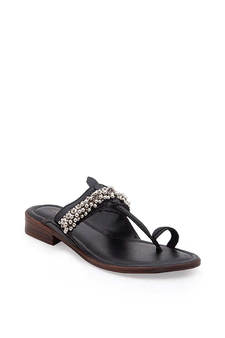 Black Handcrafted Kolhapuris by 5 Elements at Pernia's Pop Up Shop