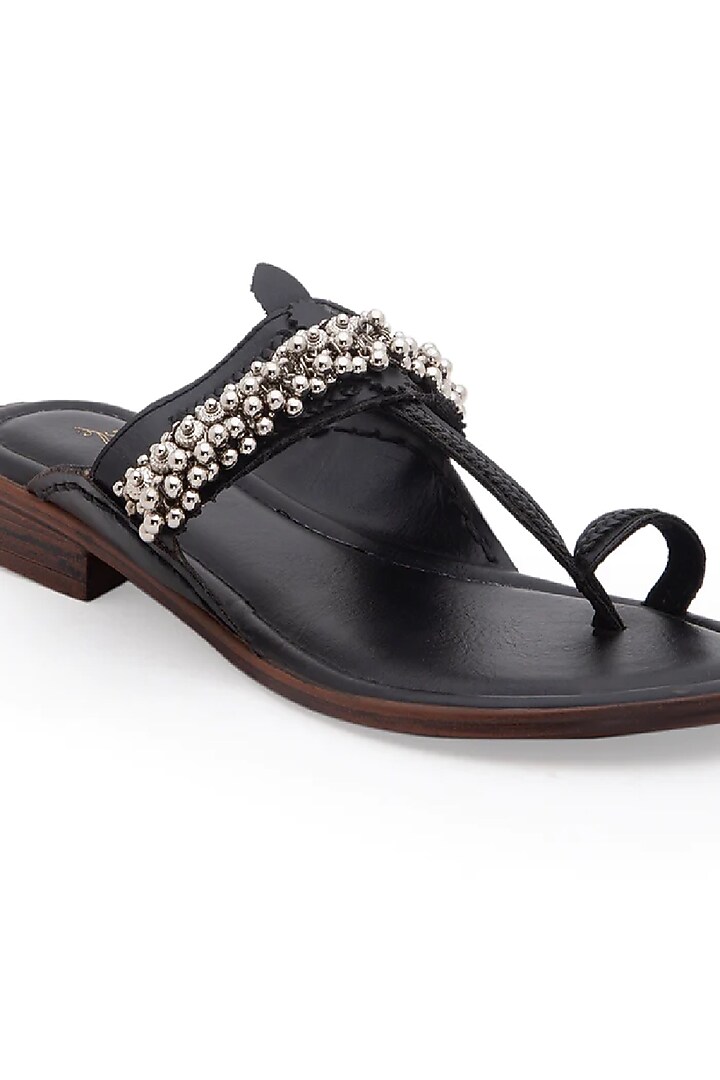 Black Handcrafted Kolhapuris by 5 Elements at Pernia's Pop Up Shop
