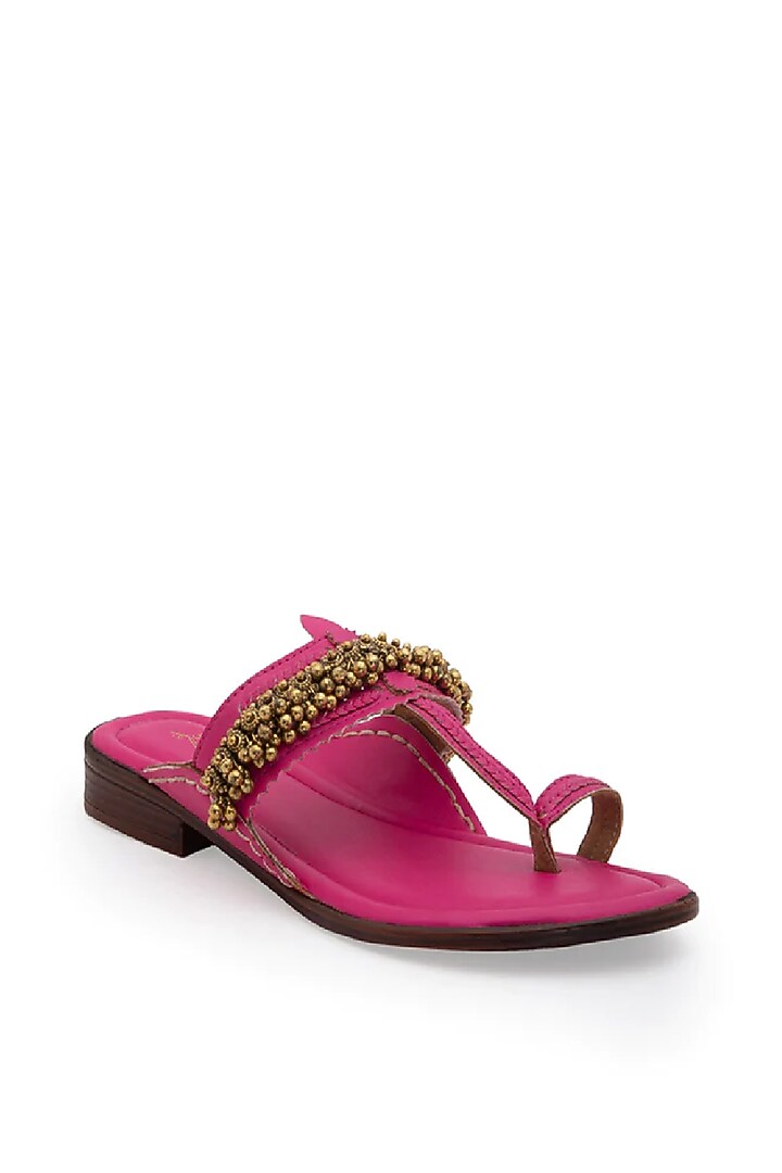Pink Handcrafted Kolhapuris by 5 Elements at Pernia's Pop Up Shop