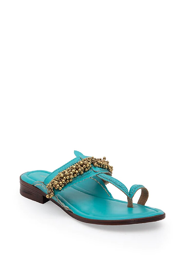 Turquoise Handcrafted Kolhapuris by 5 Elements at Pernia's Pop Up Shop