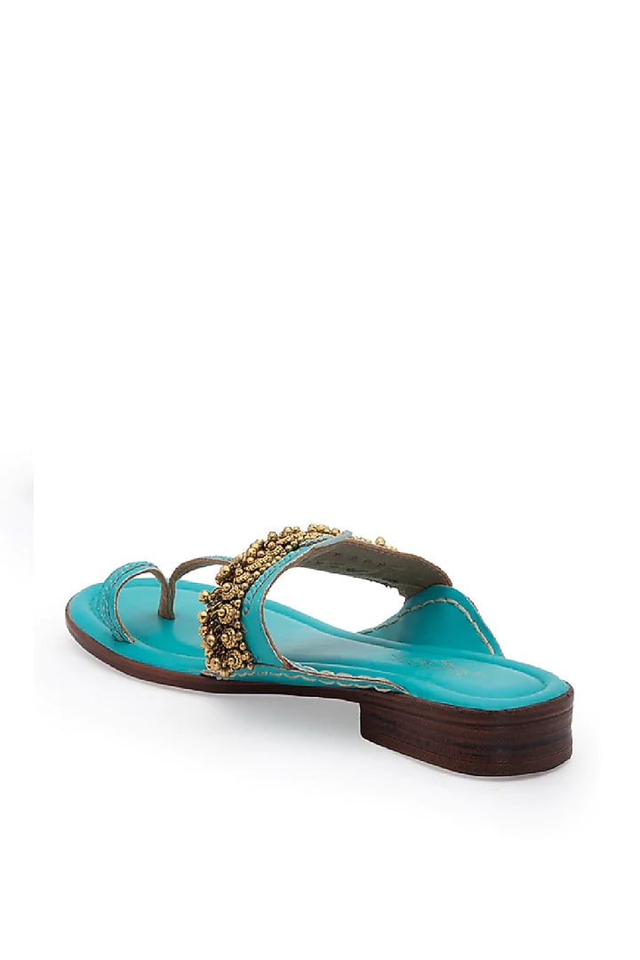 Turquoise Handcrafted Kolhapuris by 5 Elements at Pernia's Pop Up Shop