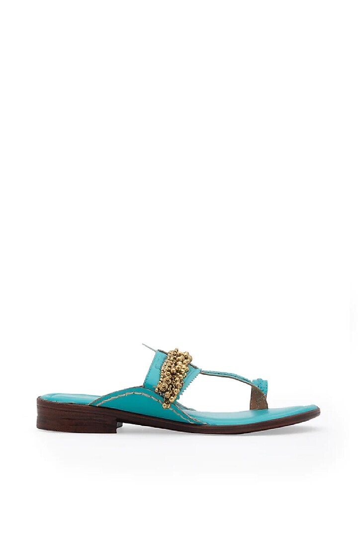Turquoise Handcrafted Kolhapuris by 5 Elements at Pernia's Pop Up Shop
