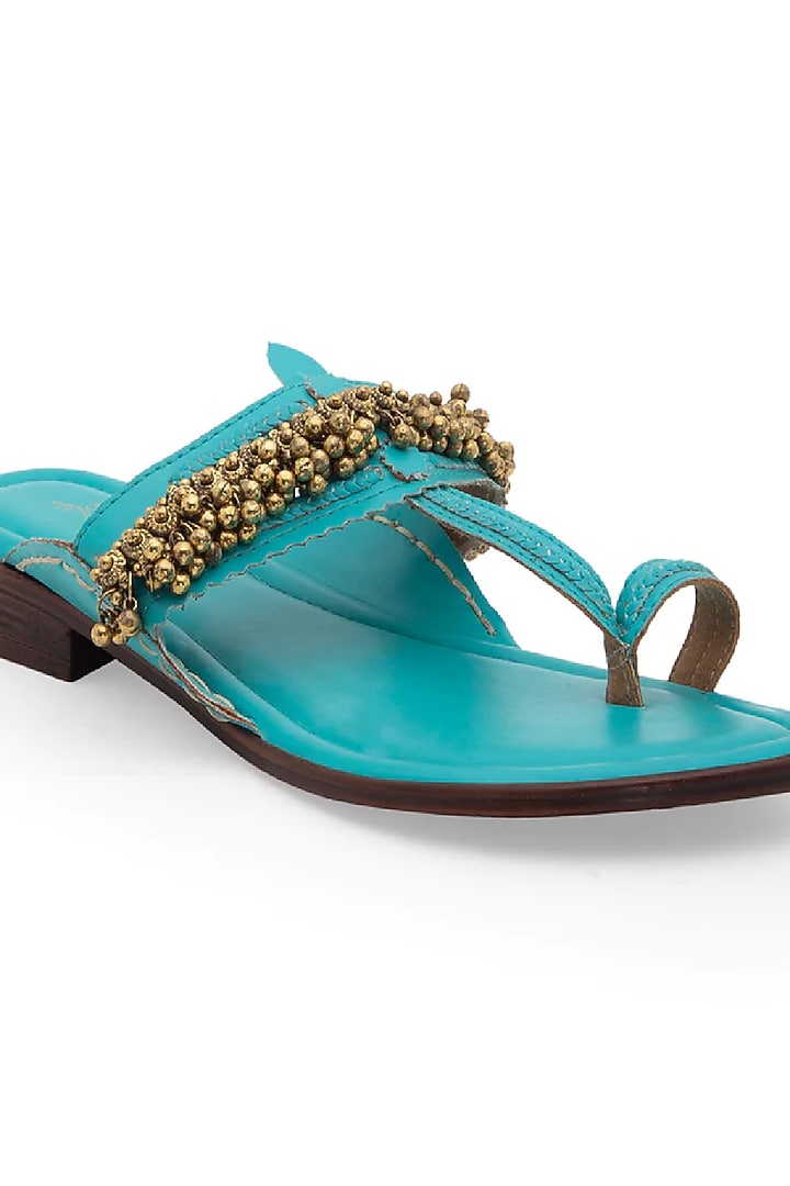 Turquoise Handcrafted Kolhapuris by 5 Elements at Pernia's Pop Up Shop