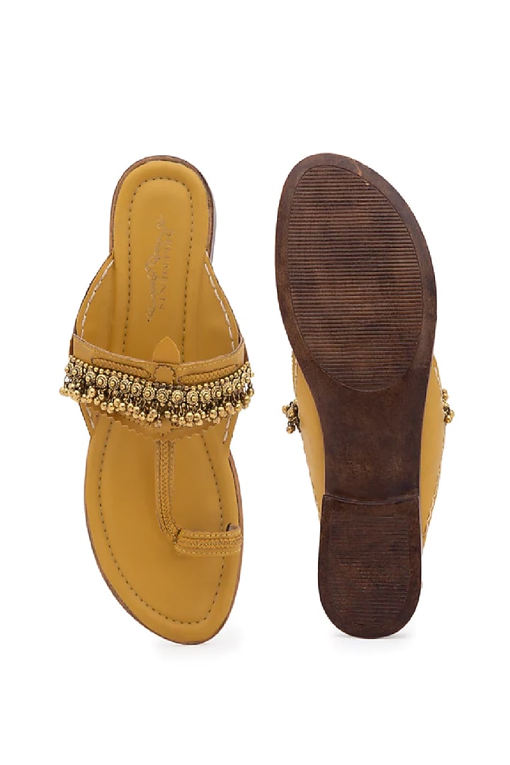 Yellow Handcrafted Kolhapuris by 5 Elements at Pernia's Pop Up Shop