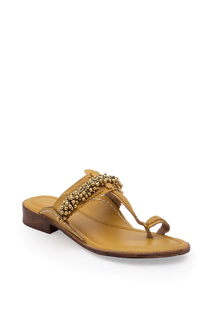 Yellow Handcrafted Kolhapuris by 5 Elements at Pernia's Pop Up Shop