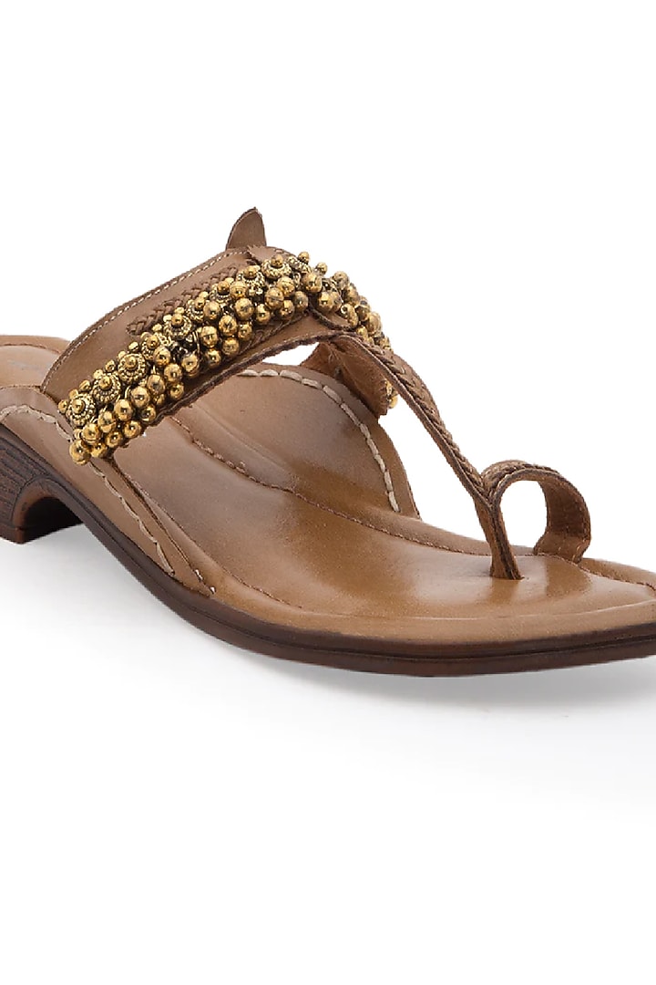 Tan Handcrafted Kolhapuris by 5 Elements at Pernia's Pop Up Shop