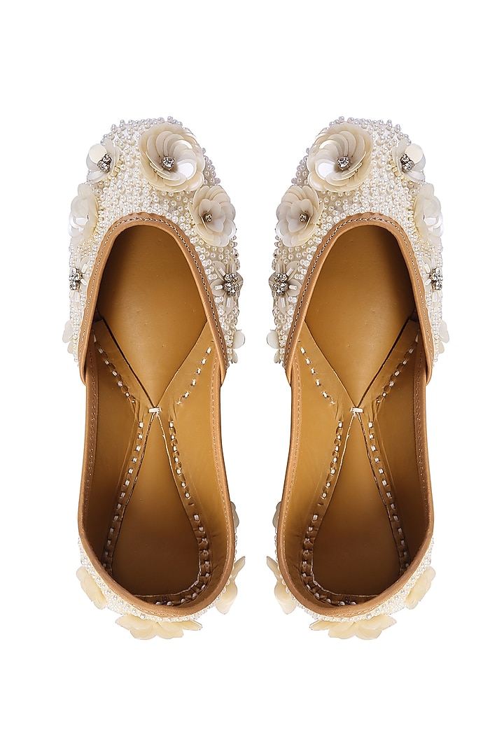 Ivory Dupion Embellished Juttis by 5 Elements at Pernia's Pop Up Shop