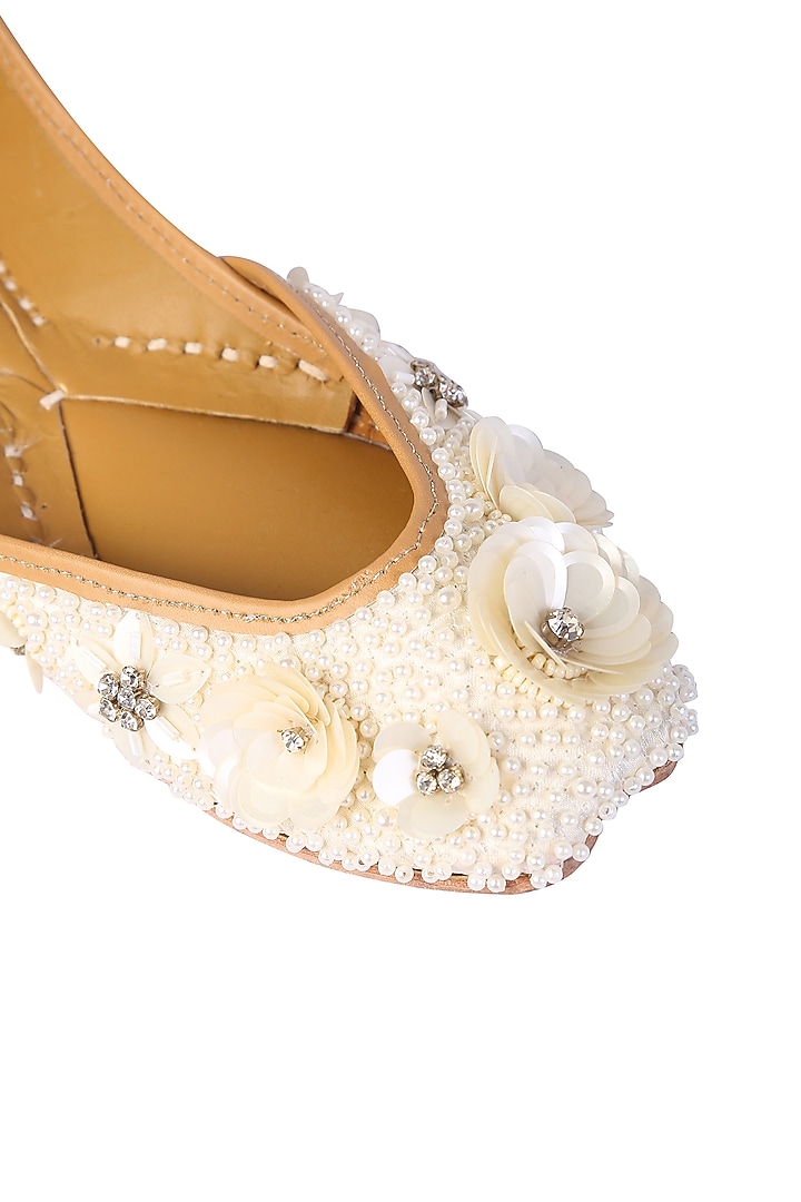 Ivory Dupion Embellished Juttis by 5 Elements at Pernia's Pop Up Shop