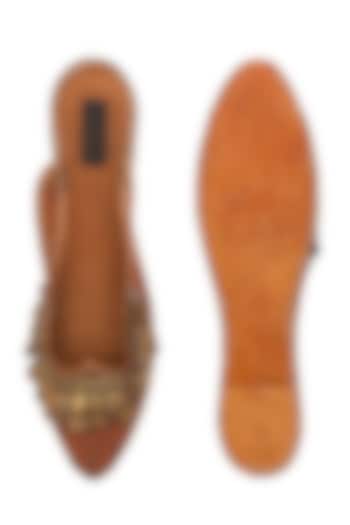 Tan Brown Coin Embellished Juttis by 5 Elements at Pernia's Pop Up Shop