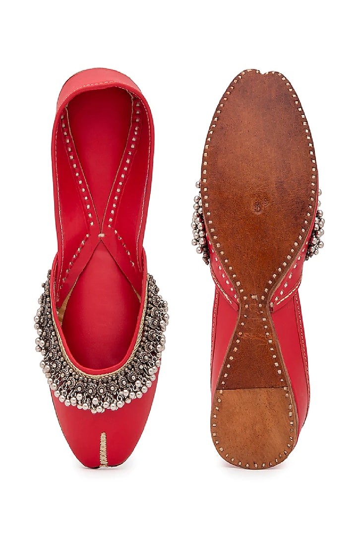 Red Embellished Juttis by 5 Elements