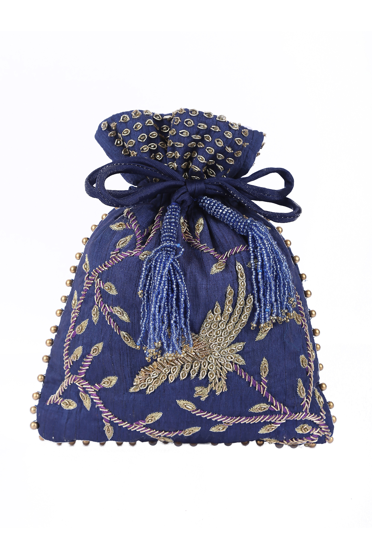 Blue Potli With Intricate Detailing by 5 Elements at Pernia's Pop Up Shop