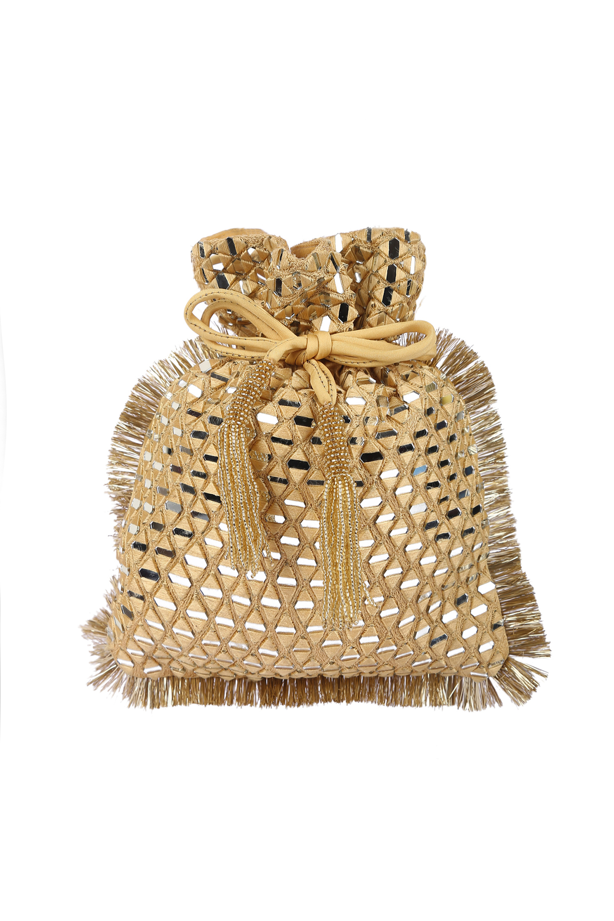 Gold Mirror Work Potli by 5 Elements at Pernia's Pop Up Shop