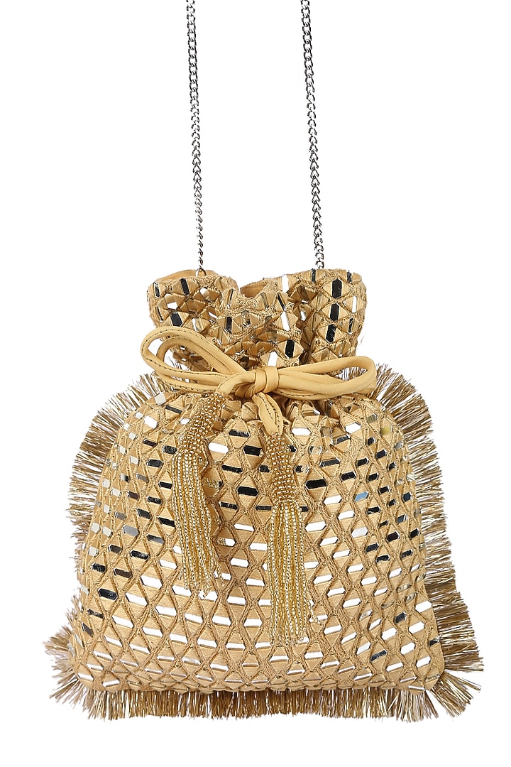 Gold Mirror Work Potli by 5 Elements at Pernia's Pop Up Shop