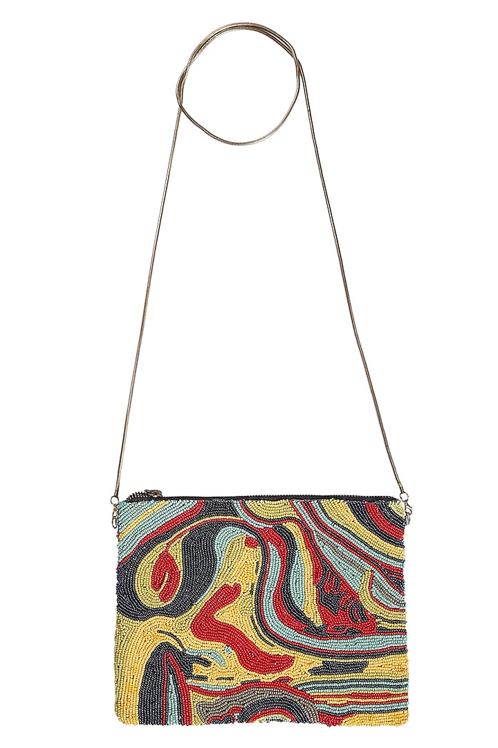 Multi Colored Handcrafted Zipper Bag by 5 Elements