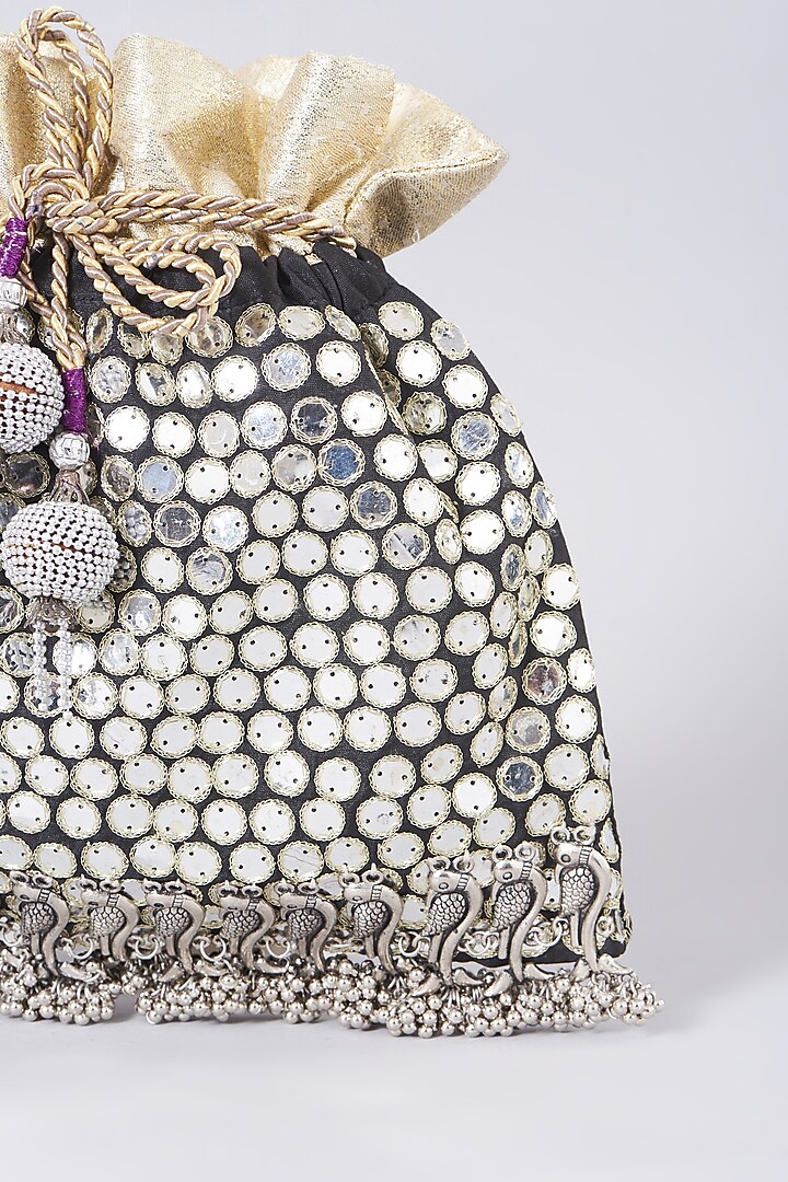 Black Embellished Handcrafted Potli by 5 Elements at Pernia's Pop Up Shop