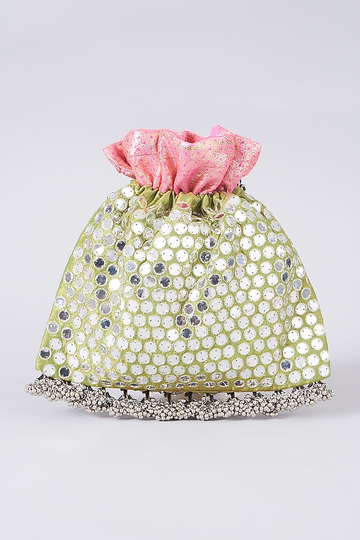 Pink & Green Embellished Potli by 5 Elements at Pernia's Pop Up Shop