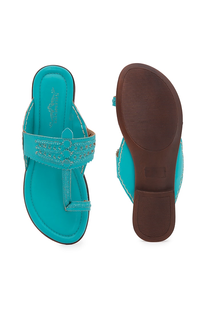 Turquoise Kolhapuri Sandals by 5 Elements at Pernia's Pop Up Shop