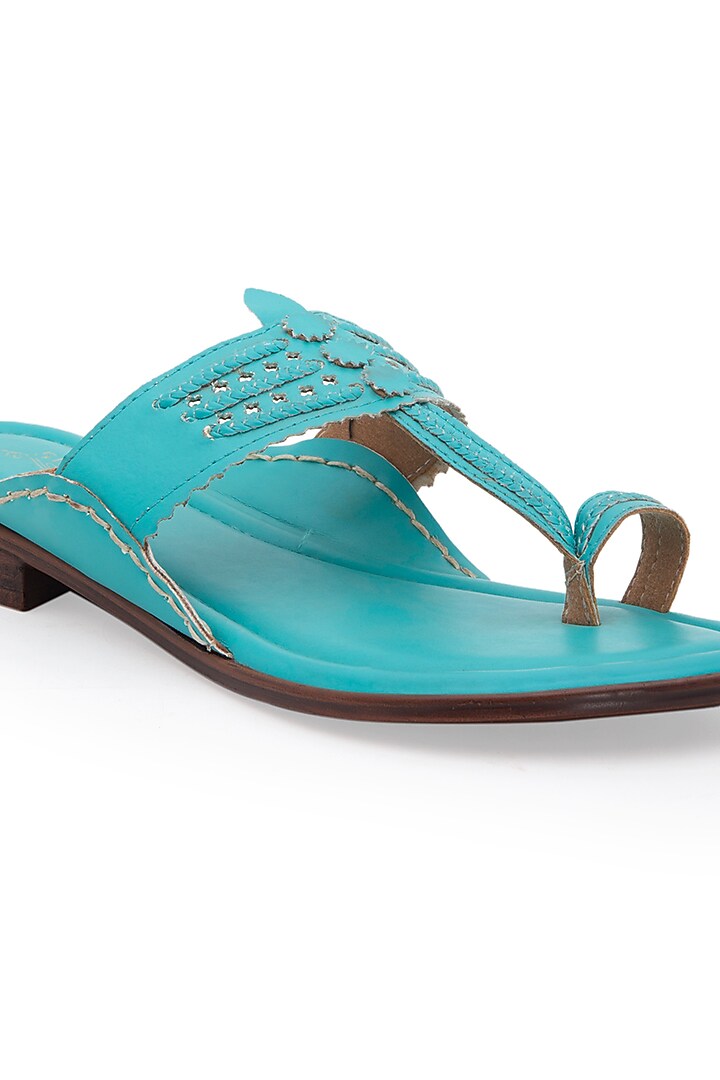 Turquoise Kolhapuri Sandals by 5 Elements at Pernia's Pop Up Shop