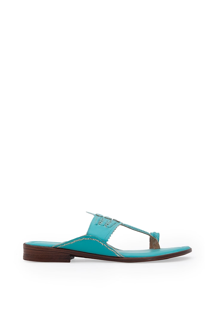 Turquoise Kolhapuri Sandals by 5 Elements at Pernia's Pop Up Shop