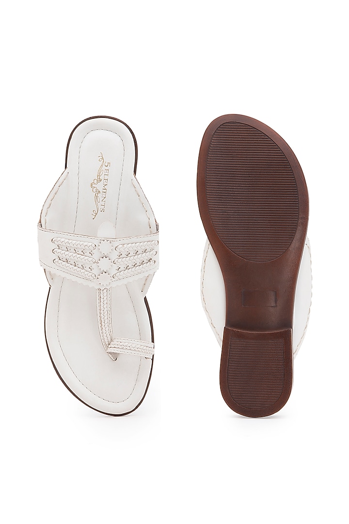 White Kolhapuri Sandals by 5 Elements at Pernia's Pop Up Shop