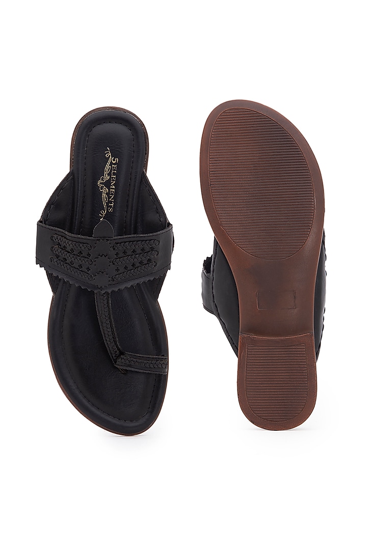 Black Kolhapuri Sandals by 5 Elements at Pernia's Pop Up Shop