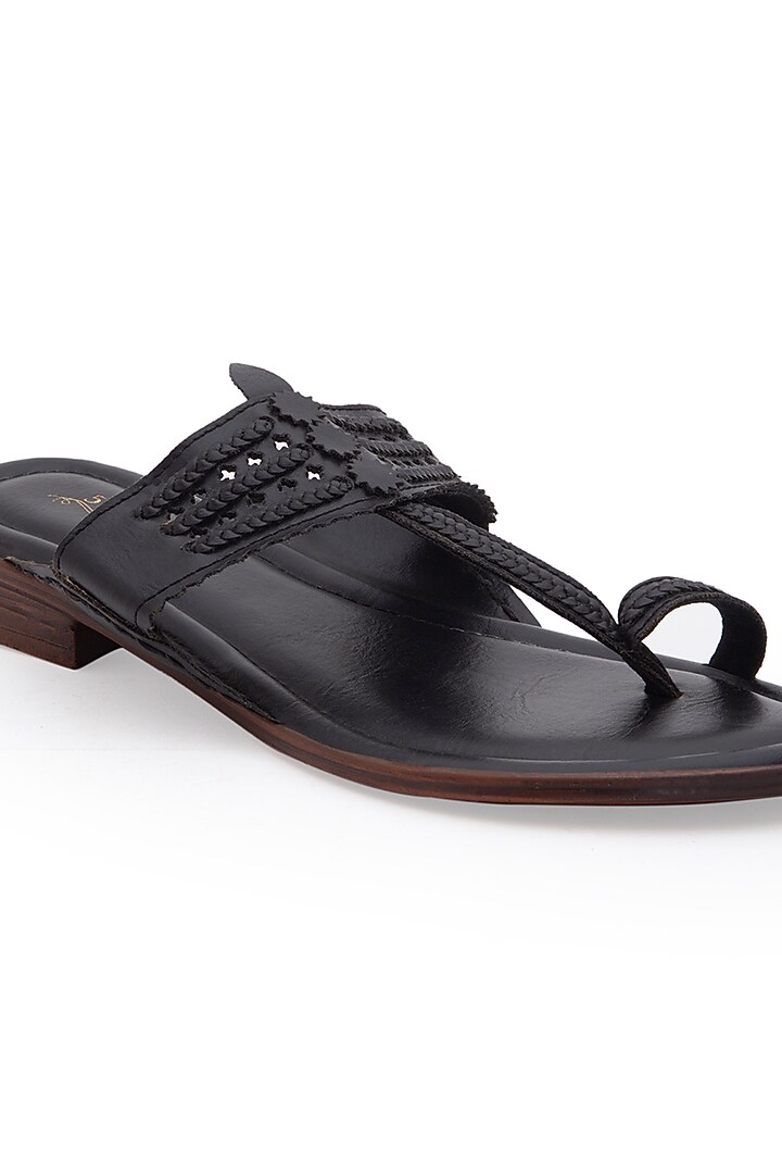 Black Kolhapuri Sandals by 5 Elements at Pernia's Pop Up Shop