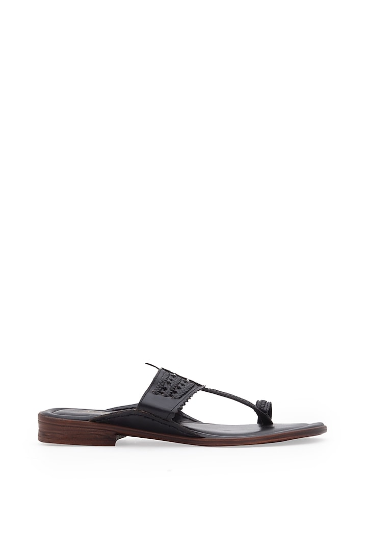 Black Kolhapuri Sandals by 5 Elements at Pernia's Pop Up Shop