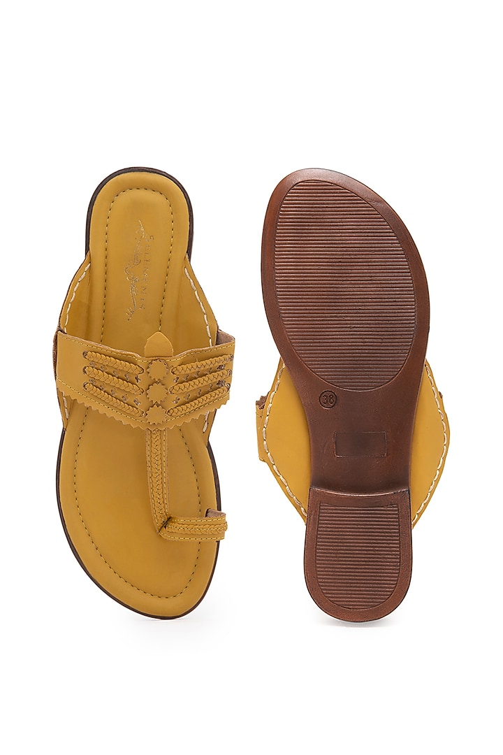 Yellow Kolhapuri Sandals by 5 Elements at Pernia's Pop Up Shop