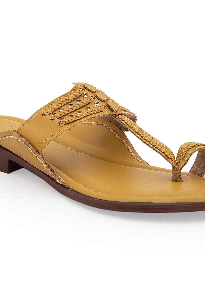 Yellow Kolhapuri Sandals by 5 Elements at Pernia's Pop Up Shop