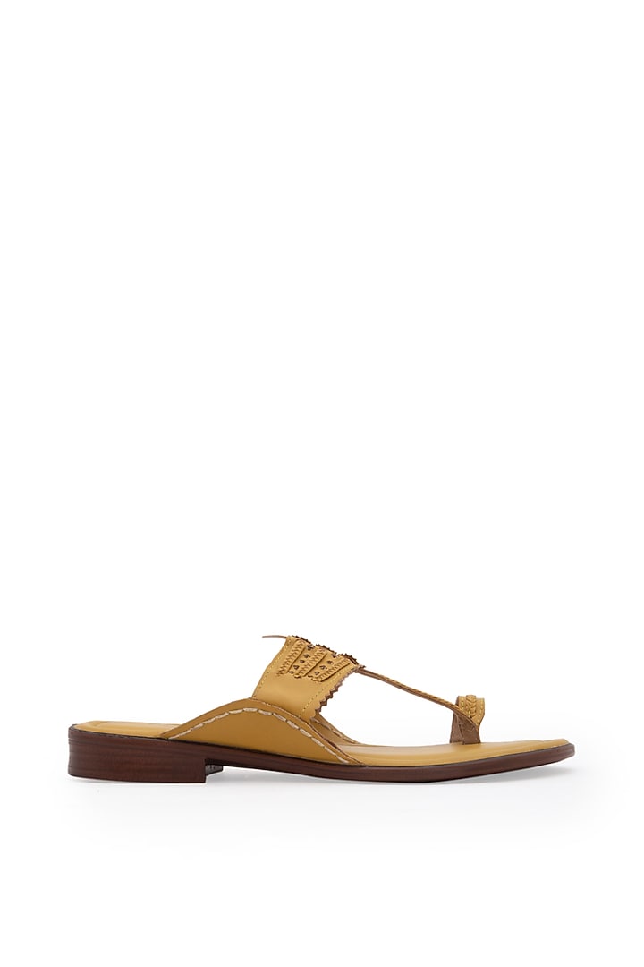 Yellow Kolhapuri Sandals by 5 Elements at Pernia's Pop Up Shop