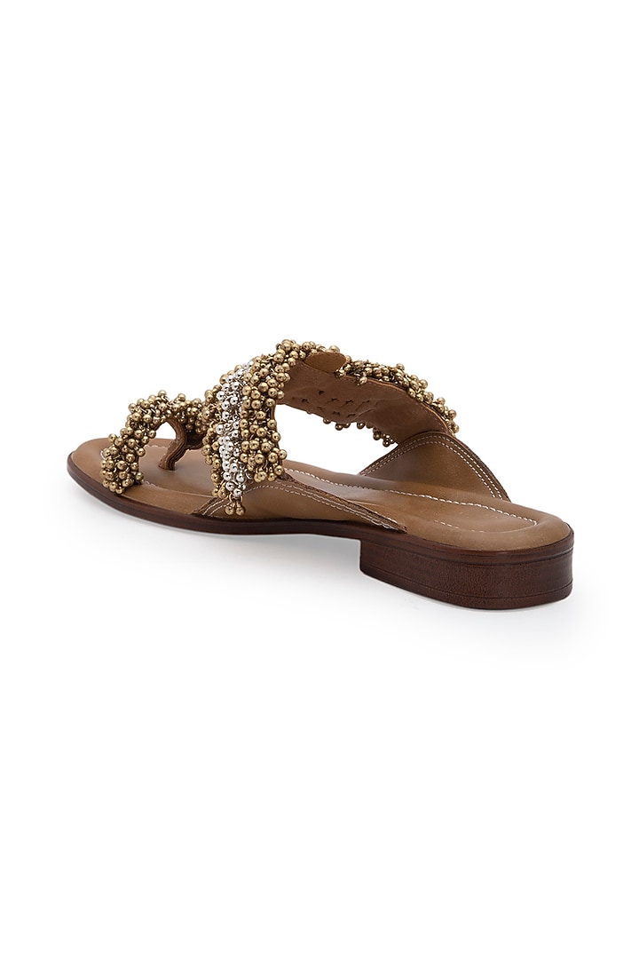 Dark Beige Embellished Kolhapuri Sandals by 5 Elements at Pernia's Pop Up Shop