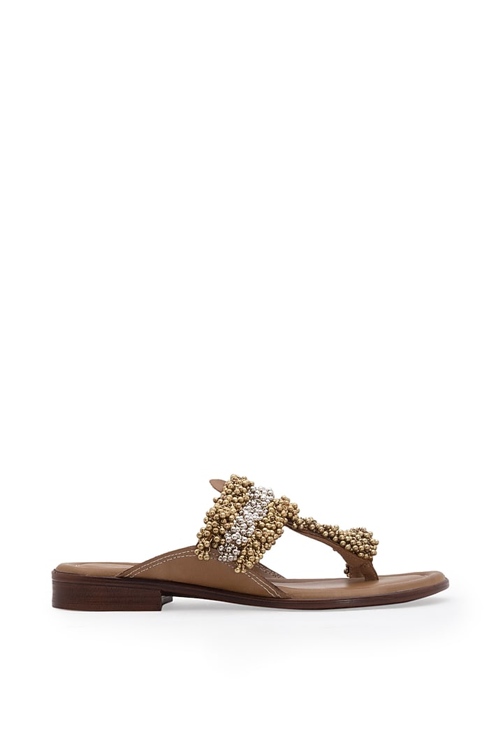 Dark Beige Embellished Kolhapuri Sandals by 5 Elements at Pernia's Pop Up Shop