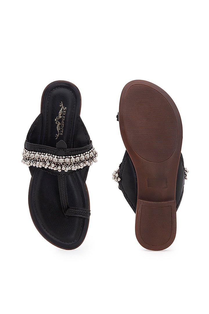 Black Embellished Kolhapuri Sandals by 5 Elements at Pernia's Pop Up Shop