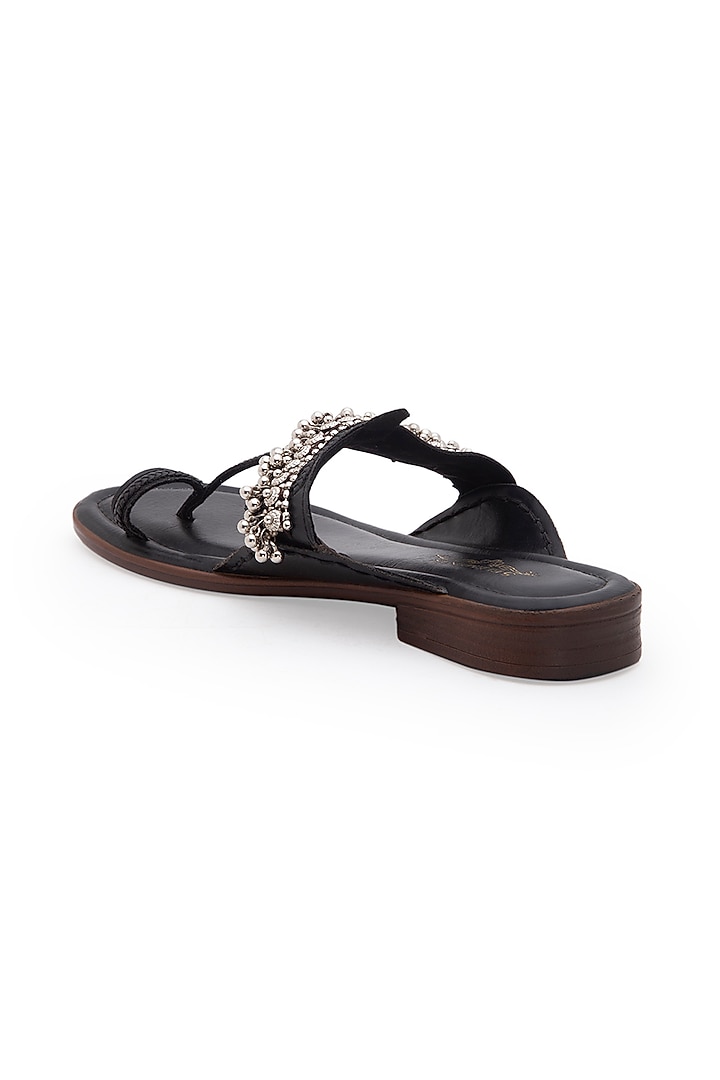 Black Embellished Kolhapuri Sandals by 5 Elements at Pernia's Pop Up Shop