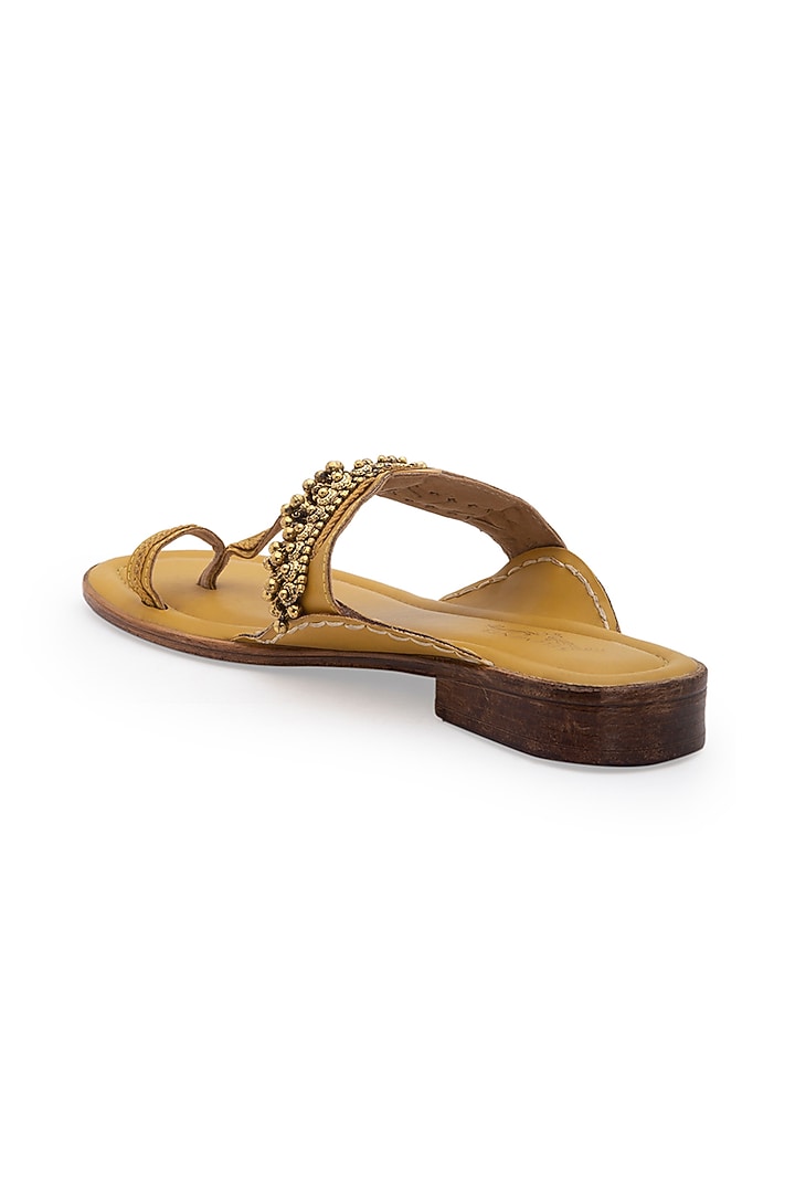 Yellow Embellished Kolhapuri Sandals by 5 Elements at Pernia's Pop Up Shop