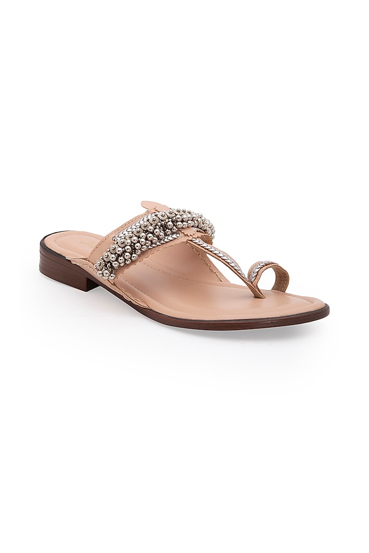 Pink Embellished Kolhapuri Sandals by 5 Elements at Pernia's Pop Up Shop