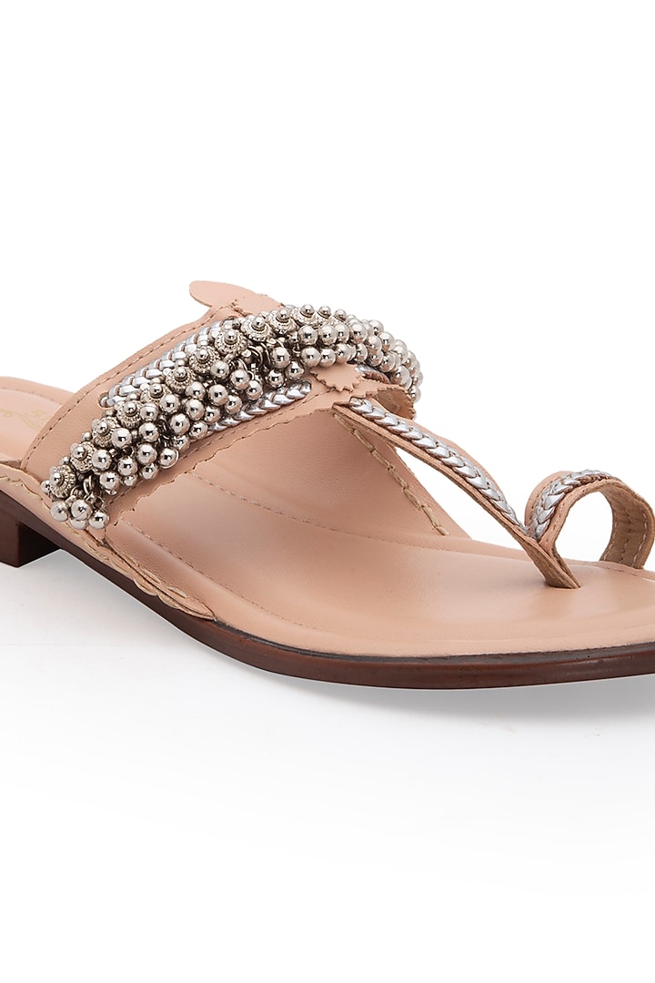 Pink Embellished Kolhapuri Sandals by 5 Elements at Pernia's Pop Up Shop