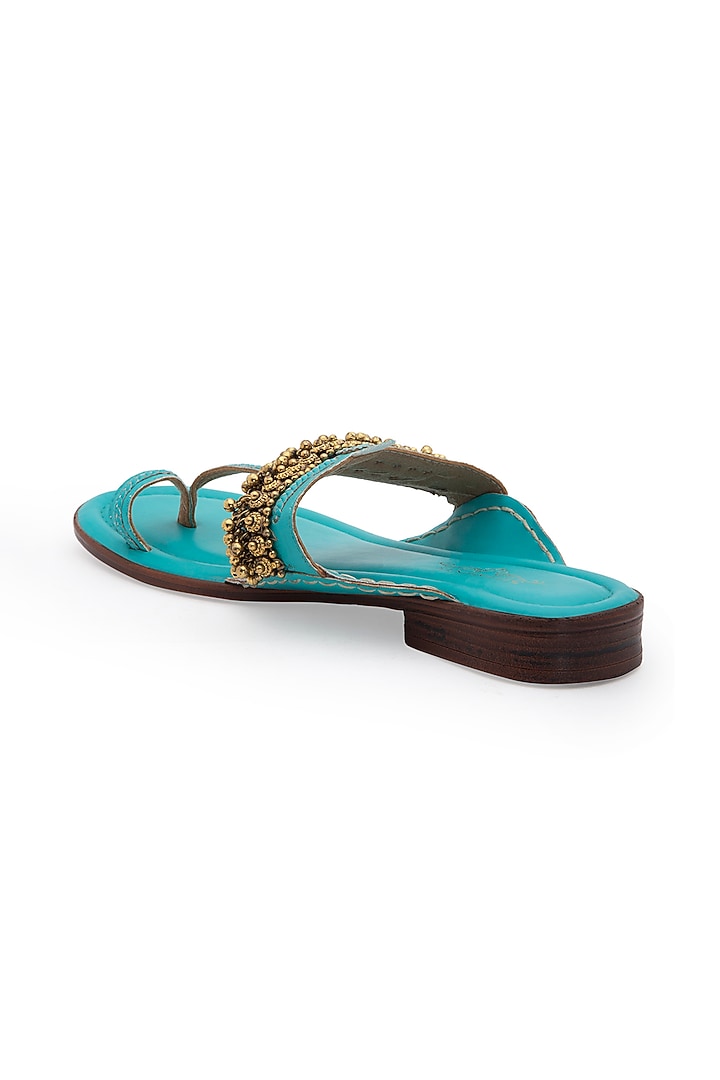 Turquoise Embellished Kolhapuri Sandals by 5 Elements at Pernia's Pop Up Shop