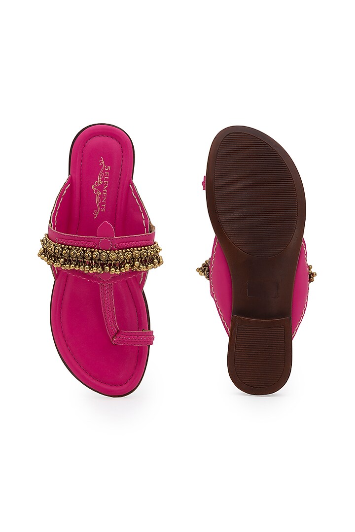 Fuchsia Embellished Handcrafted Kolhapuri Sandals by 5 Elements at Pernia's Pop Up Shop