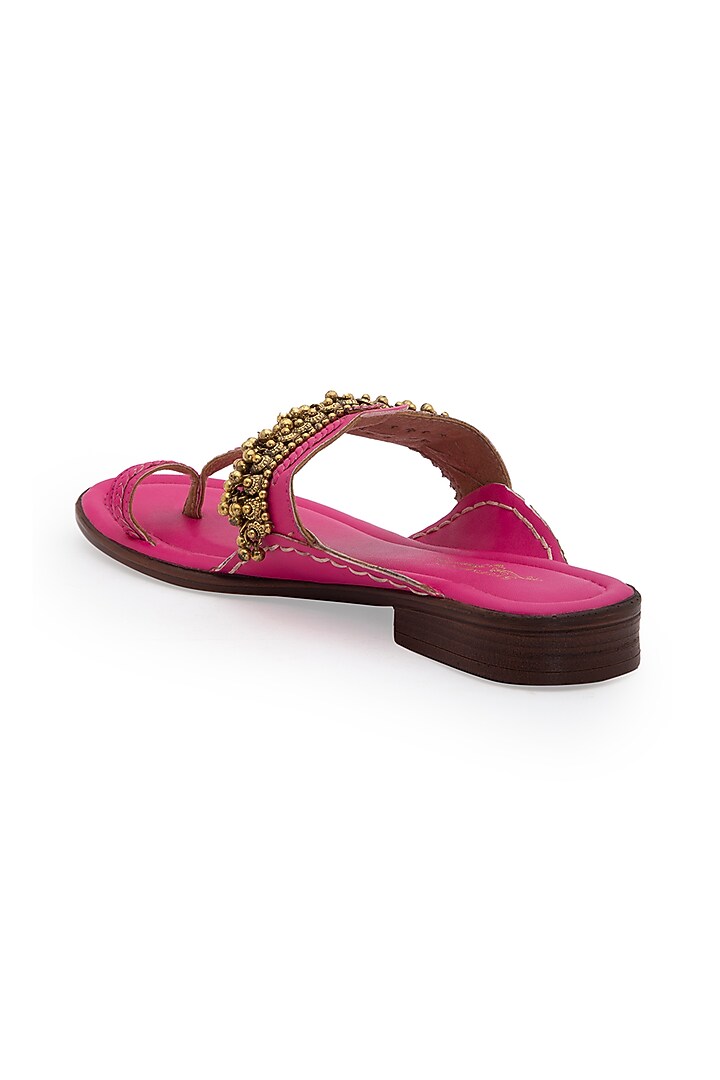 Fuchsia Embellished Handcrafted Kolhapuri Sandals by 5 Elements at Pernia's Pop Up Shop