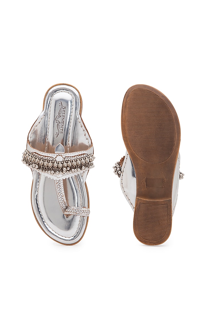 Silver Embellished Handcrafted Kolhapuri Sandals by 5 Elements at Pernia's Pop Up Shop