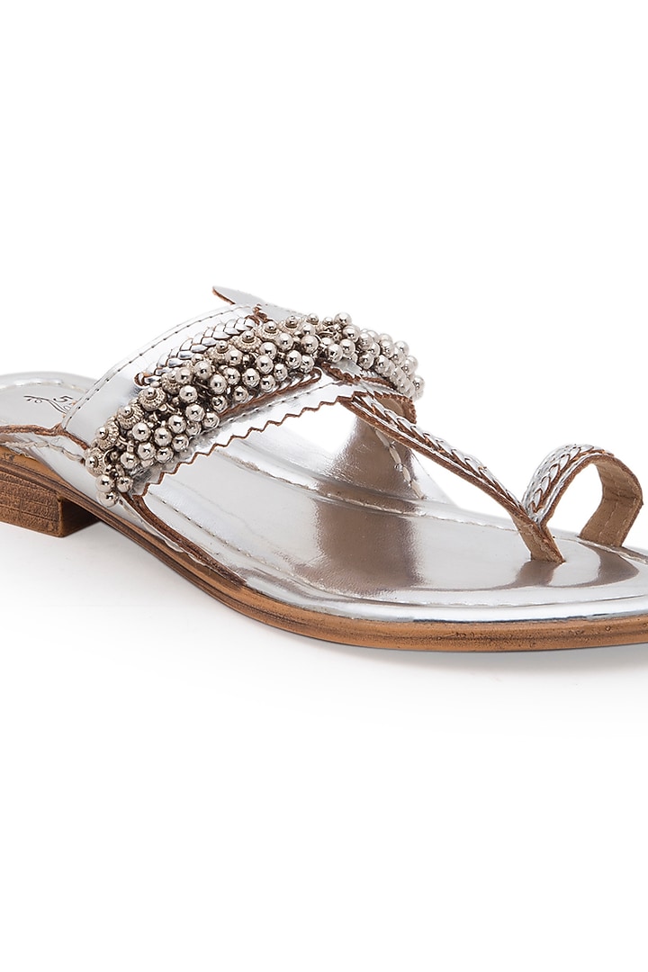 Silver Embellished Handcrafted Kolhapuri Sandals by 5 Elements at Pernia's Pop Up Shop