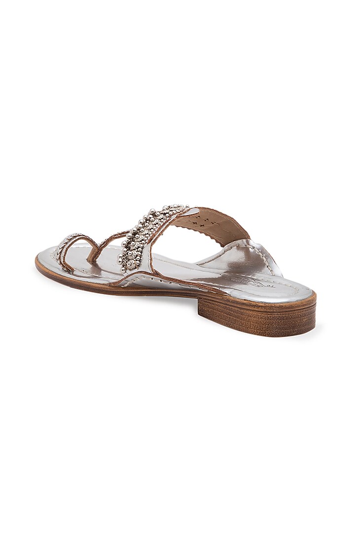 Silver Embellished Handcrafted Kolhapuri Sandals by 5 Elements at Pernia's Pop Up Shop