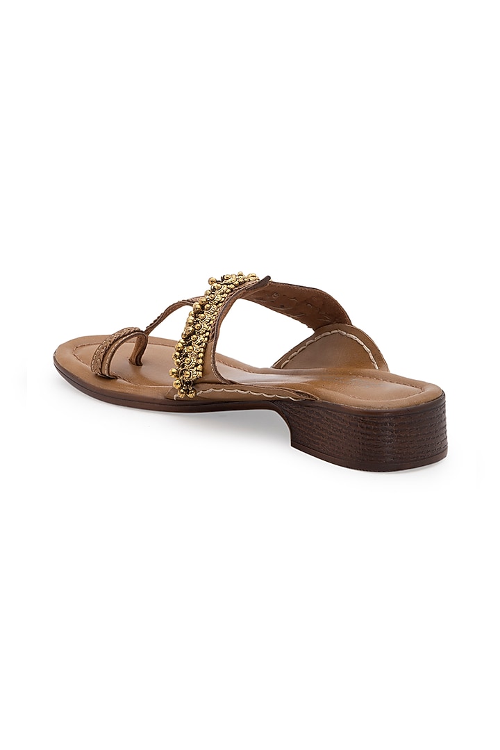 Dark Beige Embellished Handcrafted Kolhapuri Sandals by 5 Elements at Pernia's Pop Up Shop
