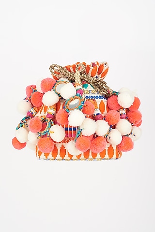 White & Orange Embellished Potli by 5 Elements