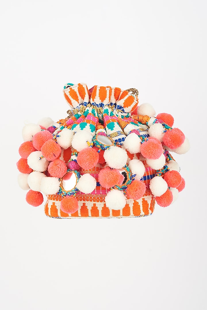 White & Orange Embellished Potli by 5 Elements at Pernia's Pop Up Shop