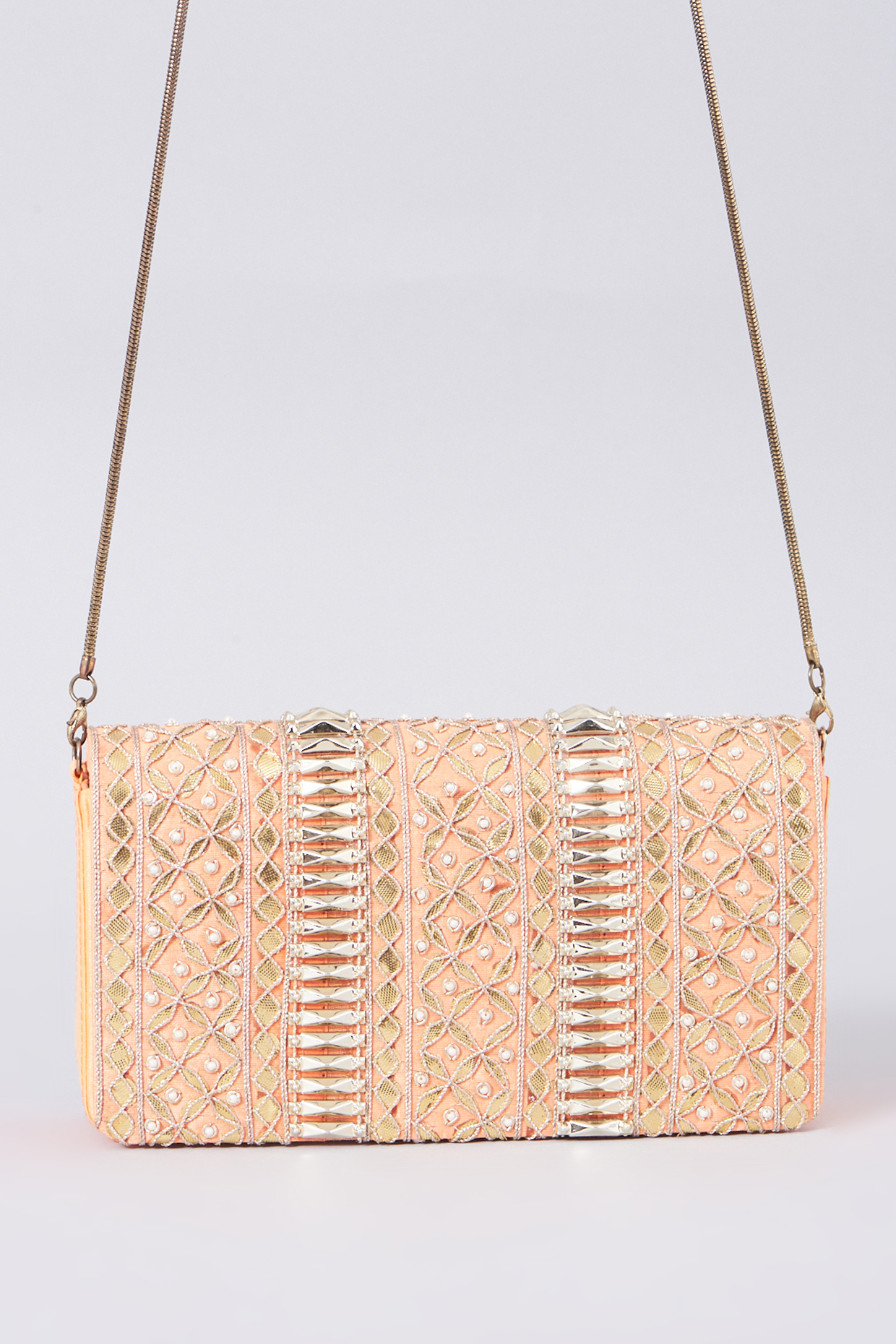 Peach Clutch With Gota Patti Work by 5 Elements at Pernia's Pop Up Shop